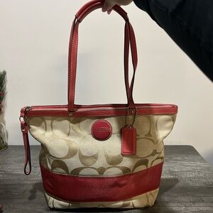 Coach Red and Tan Women's Tote Bag